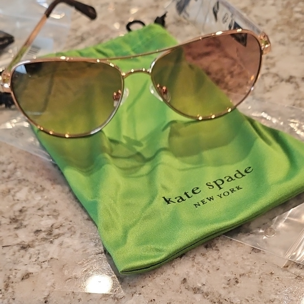 Kate Spade Gold Aviator Sunglasses with Green Pouch